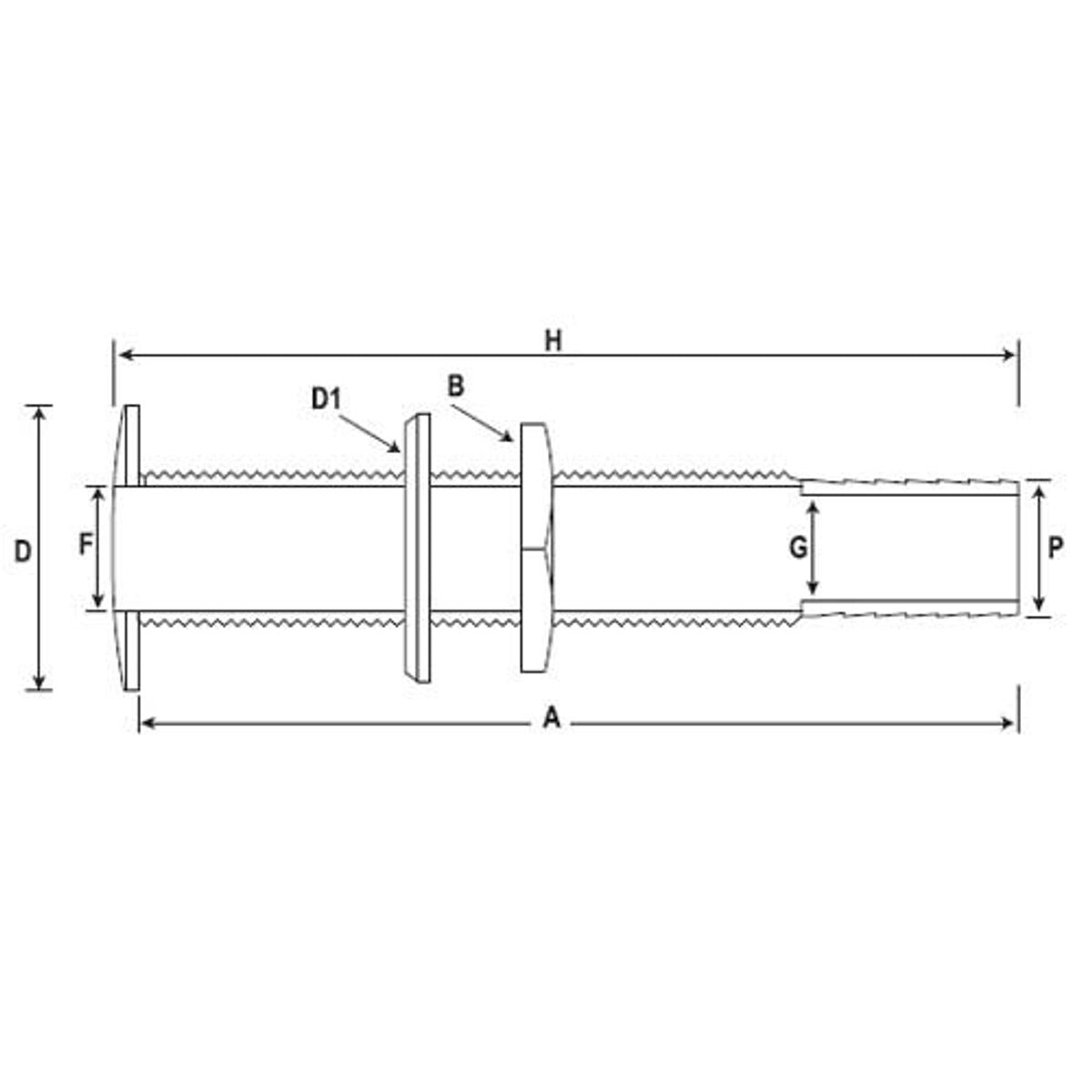 LONG BRASS SKIN FITTING 3/4"BSP 19mm HOSE 142mm