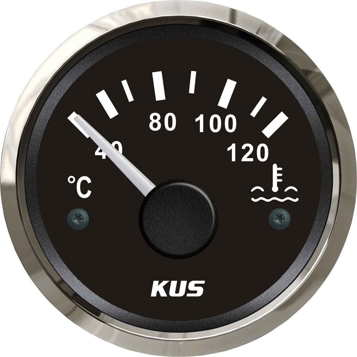 WATER TEMP BLACK GAUGE 120C SS